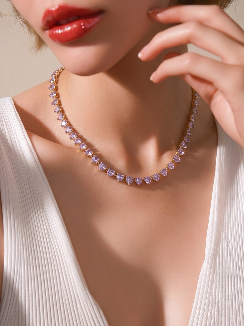 NWT Park Lane Jewelry Lavender Heart Crystal Tennis Necklace